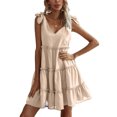 thumbnail image 1 of Txlixc, vestido informal de verano para mujer, vestido acampanado de Color sólido sin mangas con cuello en V y volantes, vestido plisado para fiesta en la playa, ropa de calle Txlixc  Estilo de ocio, 1 of 8
