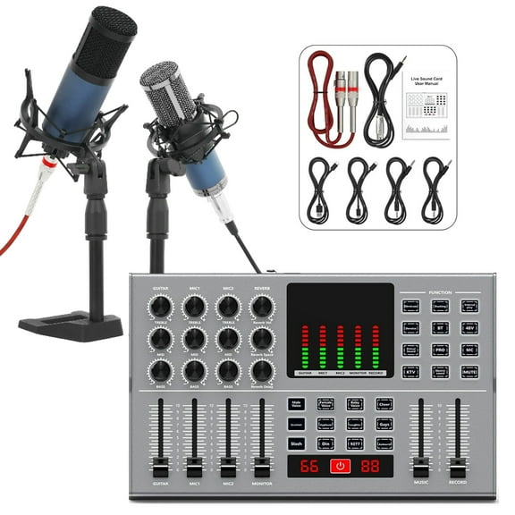 Podcast Equipment Bundle, F11 Microphones for Q7 Live Sound Card, Perfect for Podcasting, Recording, Singing, Streaming