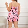 thumbnail image 4 of WTXUE Ensembles de Pyjama pour Femme / Ensembles de Pyjama Grande Taille Ensemble de Pyjamas Décontractés pour Femmes Plus Cœur & Imprimé Haut à Col Rond & Shorts à Taille Élastique Deux Ensembles / 2 Pcs Rouge 5TG, 4 of 9