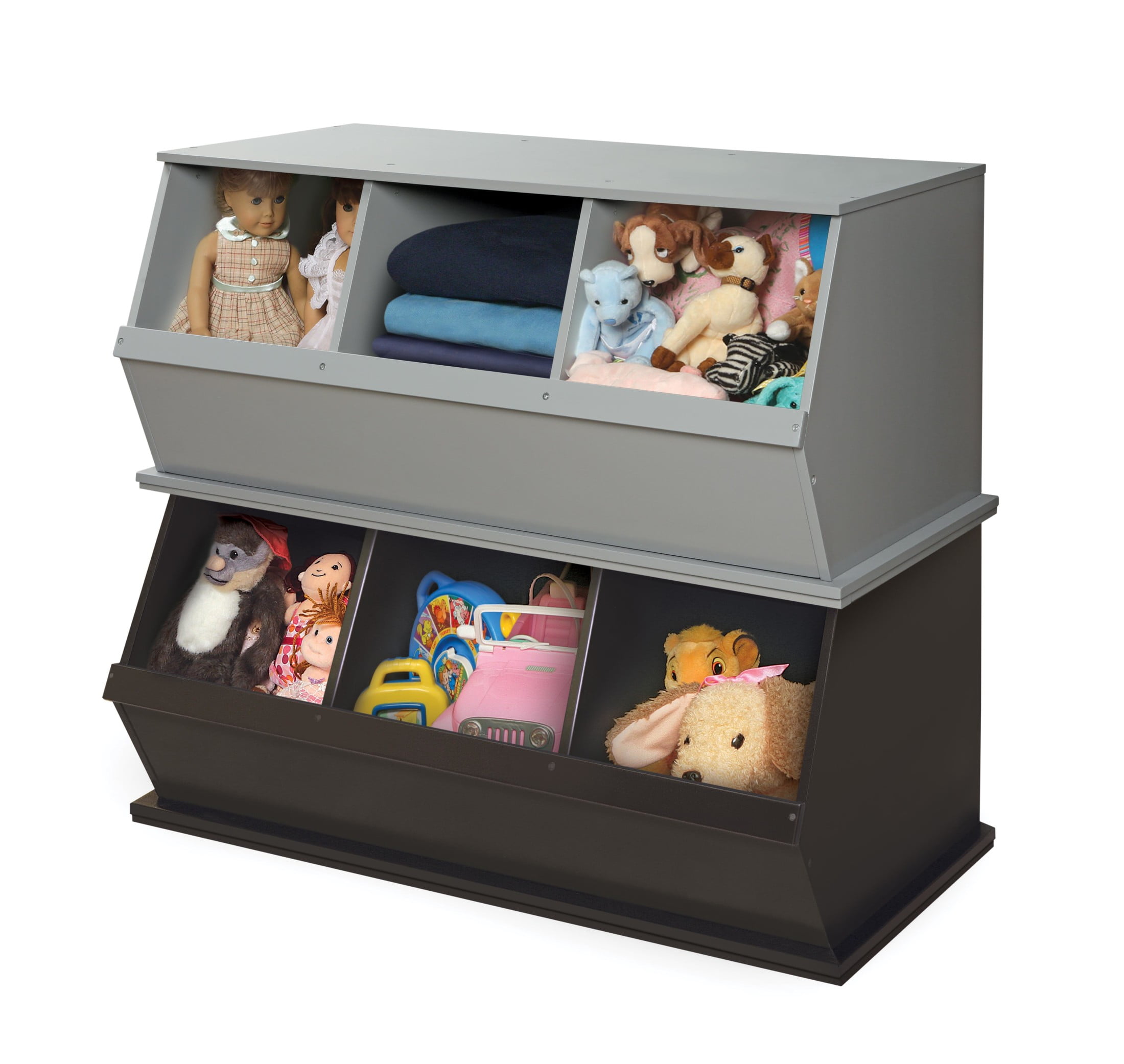 Three Bin Stackable Storage Cubby - Woodgrain/Gray - Badger Basket