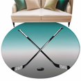 thumbnail image 6 of Teal Gray Ombre Round Rug 5ft Washable Circle Kitchen Rugs Non Slip Black Hockey Sticks Minimalist Style Large Area Rug Indoor Floor Carpet for Bedroom Living Room Home Office Dining Room Nursery, 6 of 8