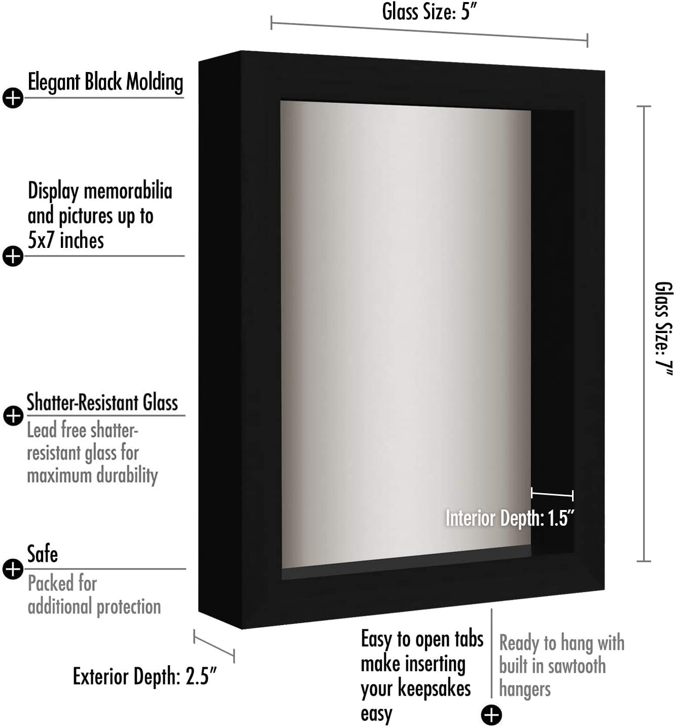 Americanflat 5x7 Shadow Box Frame in Black with Soft Linen Back - Composite Wood Frame with Shatter Resistant Glass for Wall and Tabletop - Memory Box with Pin Board - 2 Pack