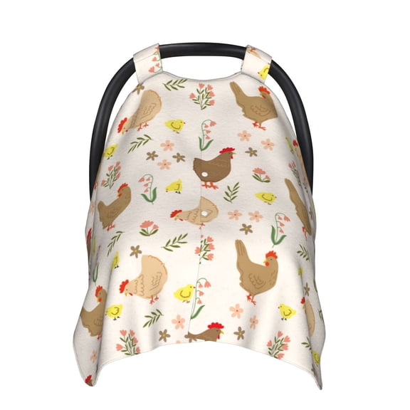 Car Seat Cover Baby - Hand Drawn Cute Chicken Flower Breathable Infant Car Seat Cover for Baby Carseat, Lightweight Comfort Baby Essentials Must Haves Newborn Stuff for Girl Boy