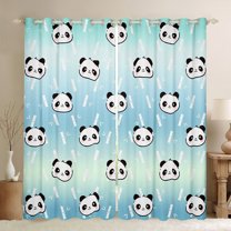 jejeloiu Cute Panda Blackout Curtains Set of 2 (52x84 Each),Zoo Animal Window Curtains,Blue Green Ombre Curtains and Drapes For Boys Girls,Ultra Soft Home Decor