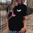 thumbnail image 2 of Hecho para Más Camisa Mujeres Sudadera de Manga Corta con Patrón Casual con Diseño de Pestañas Impreso, Cuello Redondo para el Hogar Y el Trabajo, 2 of 9