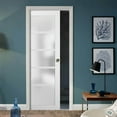 thumbnail image 3 of Panel Lite Pocket Door 24 x 84 with Frames | Quadro 4002 White Silk with Frosted Opaque Glass | Kit Trims Rail Hardware | Solid Wood Interior Pantry Kitchen Bedroom Sliding Closet Sturdy Doors, 3 of 6