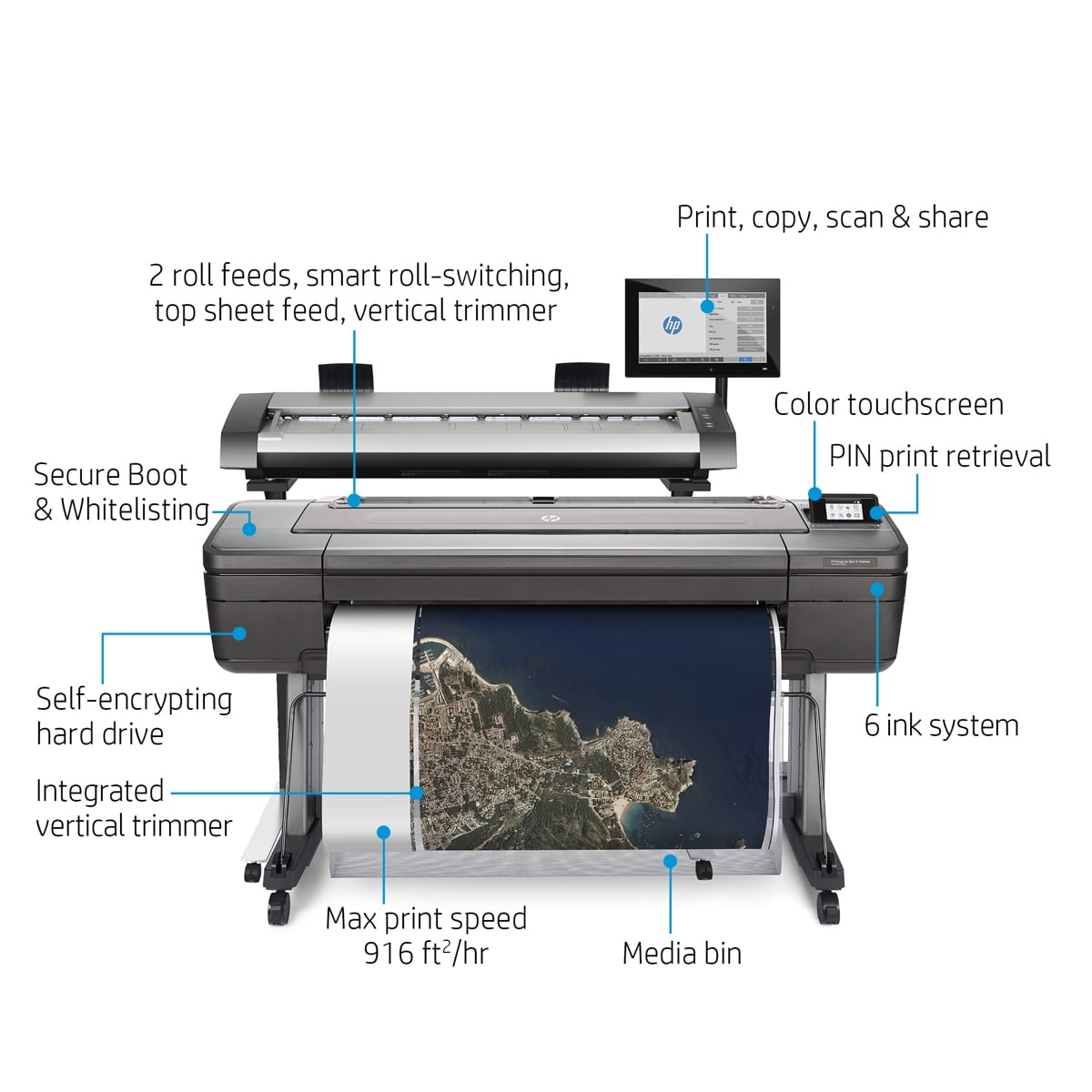 HP DesignJet Z6 Large Format PostScript Graphics Printer, 24" Inkjet, Advanced Security Features