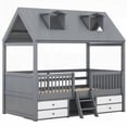 thumbnail image 4 of Twin Size Wood Platform Bed Frame with Roof and Fence, Gray (Bed Frame for Bedroom), 4 of 19