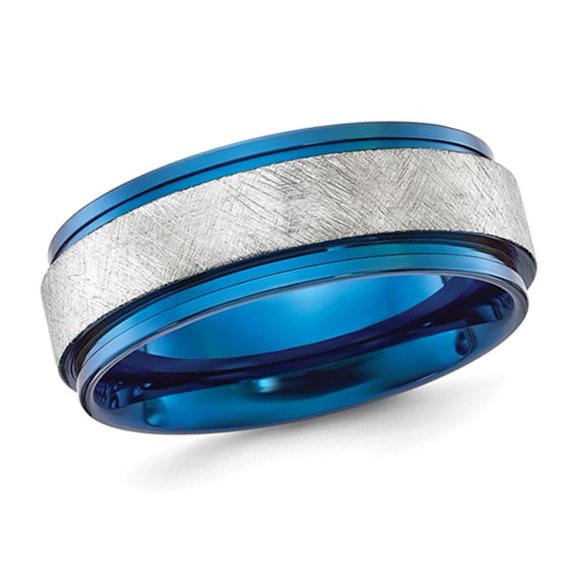 Mens Titanium Brushed Blue Plated Band Ring (8mm)