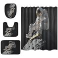 thumbnail image 2 of 4-Piece Bathroom Set with Waterproof Shower Curtain with Non-Slip Bath Mat, U-Shaped Mat & Toilet Lid Cover Astronaut on The Moon, 2 of 8