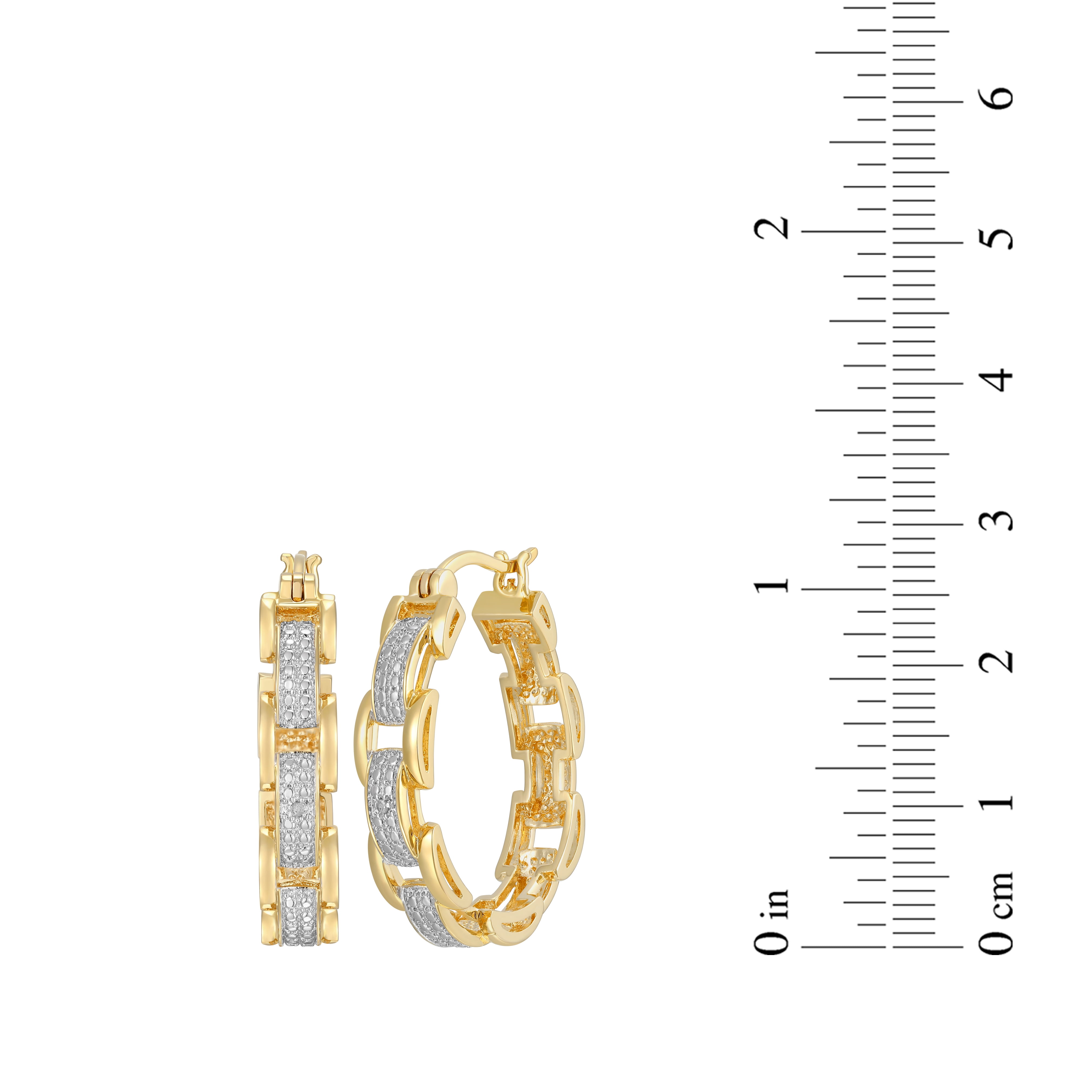Forever Facets Diamond Accent Chunky Link Hoop Earrings in Two-Tone Rhodium over Bronze, Adult Female