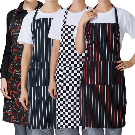 Yesbay Striped Plaid Long Man Women Waist Apron with Pocket Catering Chef Waiter Bar-Black Stripe