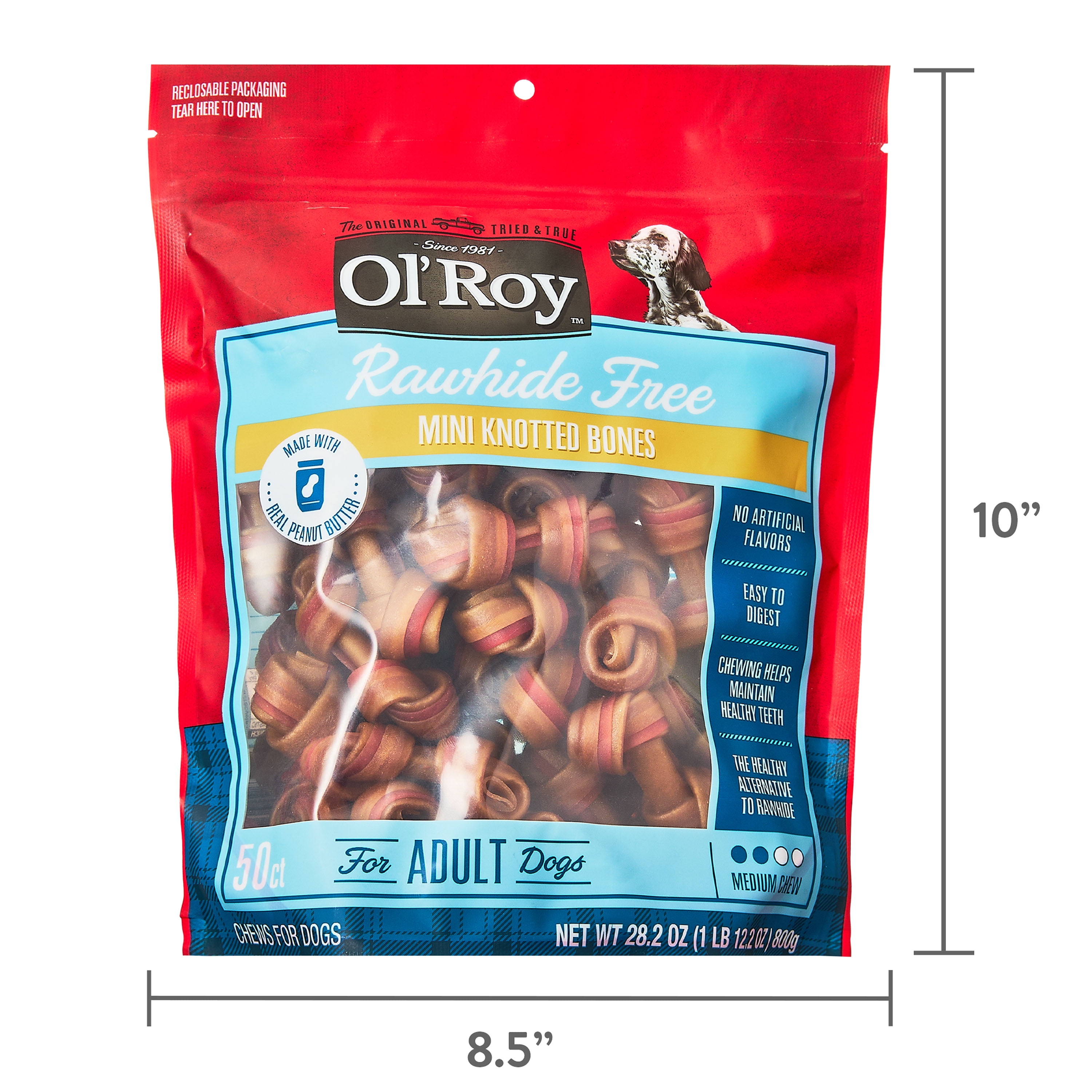 Ol' Roy 2.5'' Mini Knotted Bone Peanut Butter Flavor Dry Dog Chews, 50 Count x 2 Bags