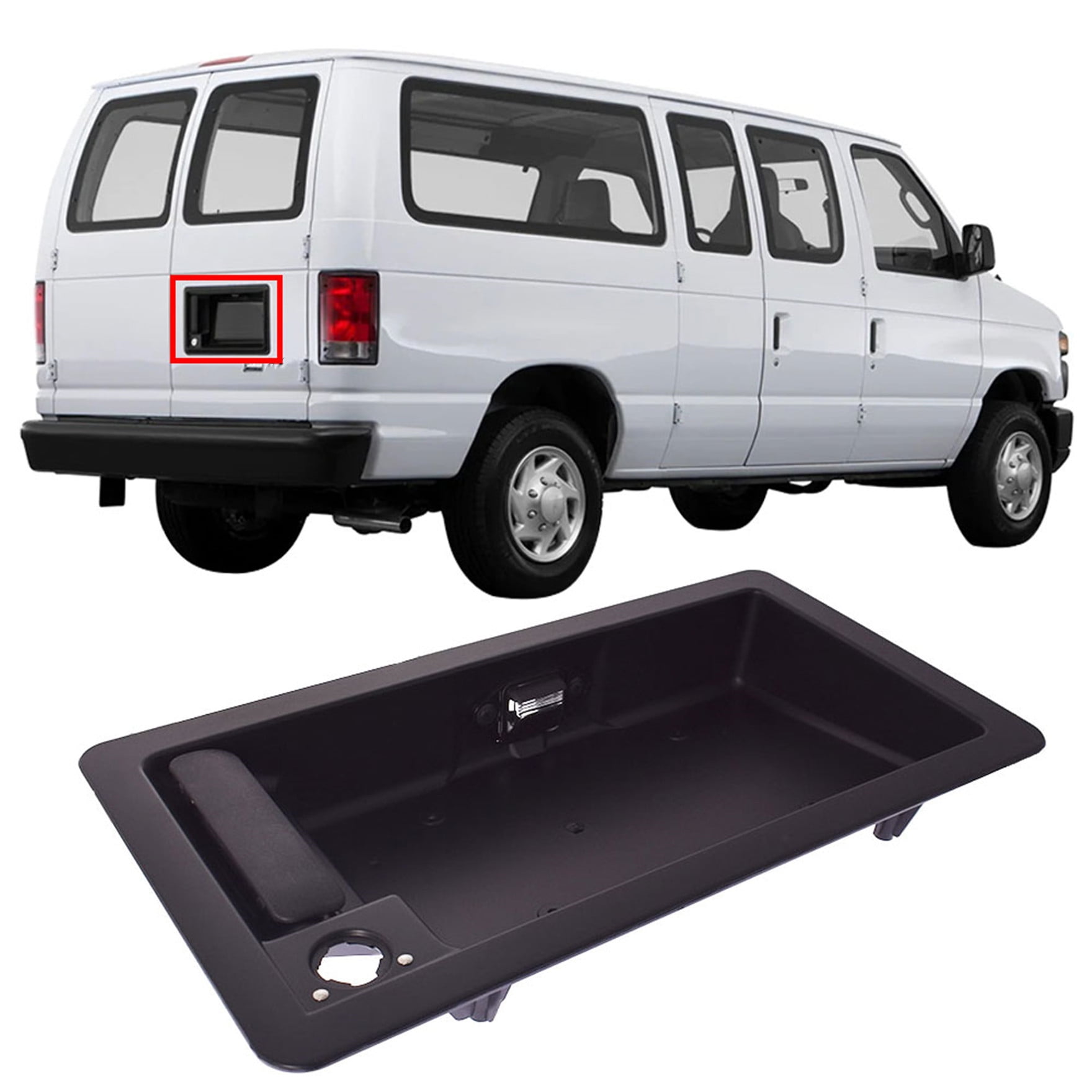 Rear Cargo Door Handle With License Plate Bracket - Black - Fits Ford E150, E250, E350 Vans (1992-2014) 4 thumbnail image