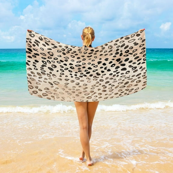 Ryvnso Plain Cheetah Glitter Print Oversized Beach Towel Microfiber Bath Blankets Swimming Fitness 37" x 74"