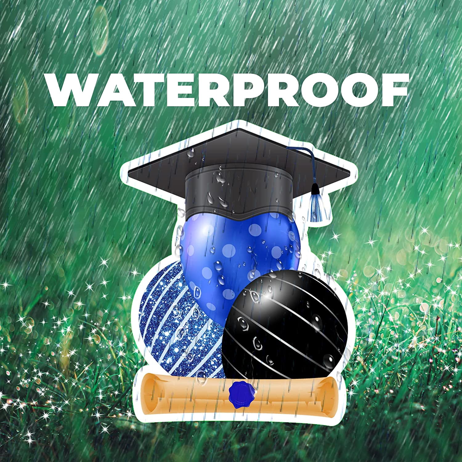 Jumbo Graduation Yard Sign Set 3x6 Feet, Congrats Grad Sign , Waterproof Corrugated Plastic, Includes Stakes (Blue)