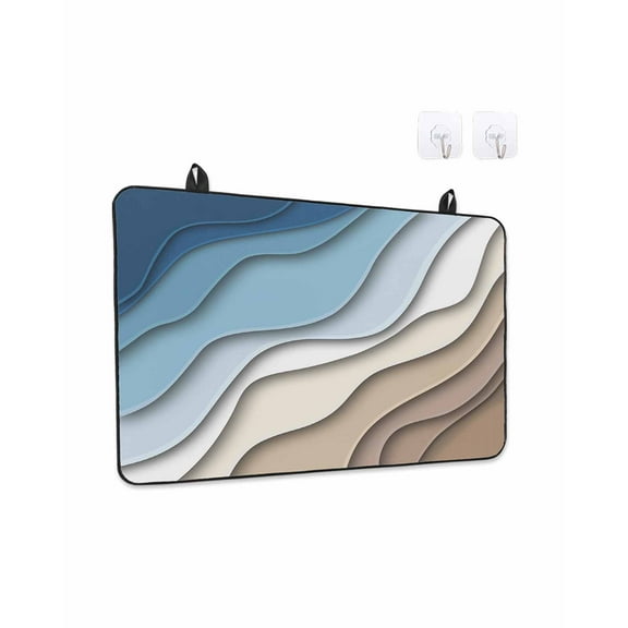 Stove Top Covers for Electric Stove 24x21In, Blue White Brown, Heat Insulation Fireproof Glass Cooktop Protector, Abstract Modern Ocean Seawaves Geometric Art Countertop Stovetop Cover for Kitchen