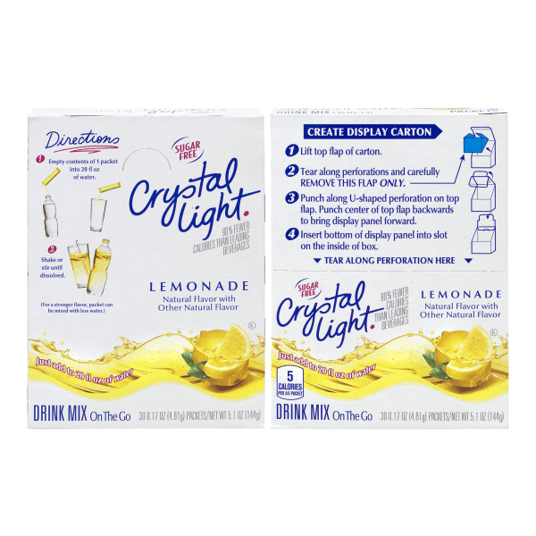 Crystal Light On-The-Go Sugar-Free Drink Mix, Lemonade, 0.17 Fl Oz, 30 Packets Per Box, Pack Of 2 Boxes