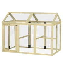 Pet Pens & Hutches PawHut Chicken Run, Wooden Large Chicken Coop, Combinable Design with Perches & Doors for Outdoor, Backyard, Farm, 4.6' x 2.8', Nature Wood,Dog Pens