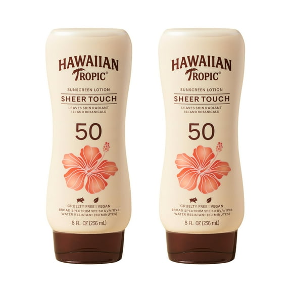 Hawaiian Tropic Sheer Touch Lotion Sunscreen SPF 50, 8oz Twin Pack | Hawaiian Tropic Sunscreen SPF 50, Sunblock, Broad Spectrum, Oxybenzone Free, 8oz each