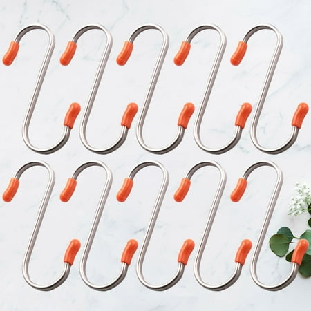 

10PCS Multifunctional S Shaped Hooks Stainless Steel Flat Hanging Hooks Hangers with for Kitchen Work Shop Bathroom Garden Bedroom - Size L (Silver)