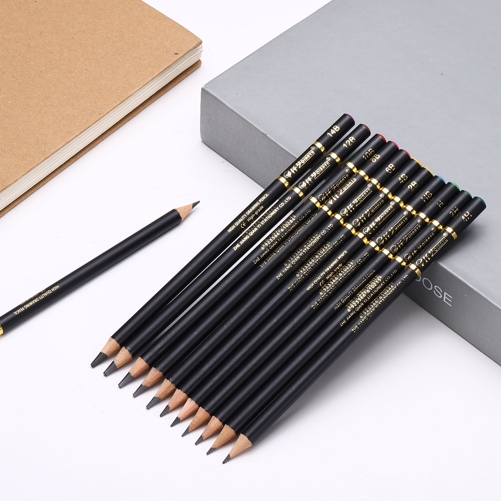 Uxcell 24Pcs Graphite Pencils, Round 4B Refill Wood-case Sketching Pencils Pre-sharpened Sketch Art Supplies for Home Office Classroom Artist Painting Sketching Study, Black