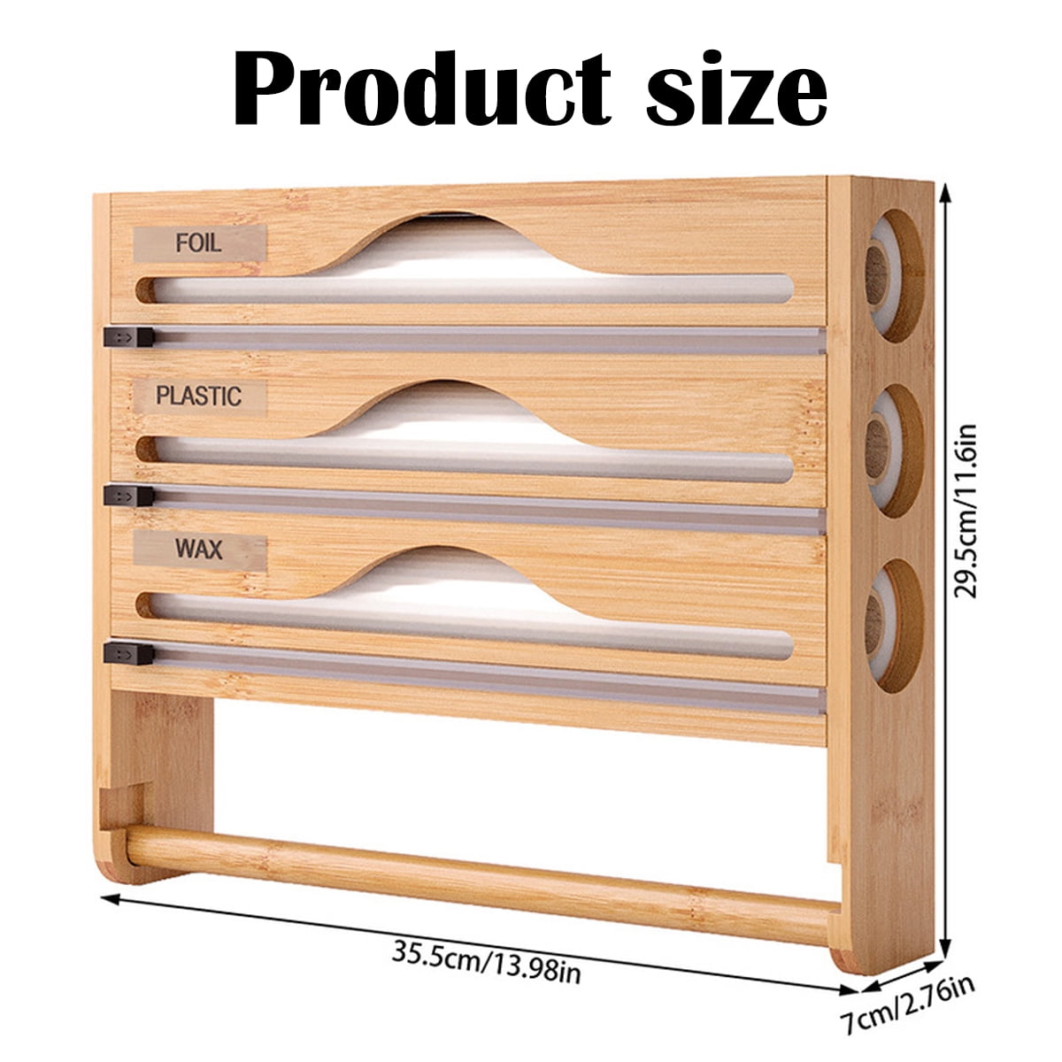 Foil and Plastic Wrap Organizer, Paper Towel Holder Wall Mount, 5 in 1 Plastic Wrap Food Dispenser with Cutter for Wax Paper Parchment Roll Aluminum Foil Dispenser for Kitchen Organization Storage