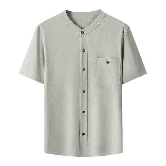 Mens Button Down Shirt Tee T Shirt Mens Tall Long Sleeve T Shirts Fitted Dress Button Crotch Sleeve Pajama Shirts Blank Tee Fitted Men Long Blouse Men's Short Casual Solid Light Gray L2