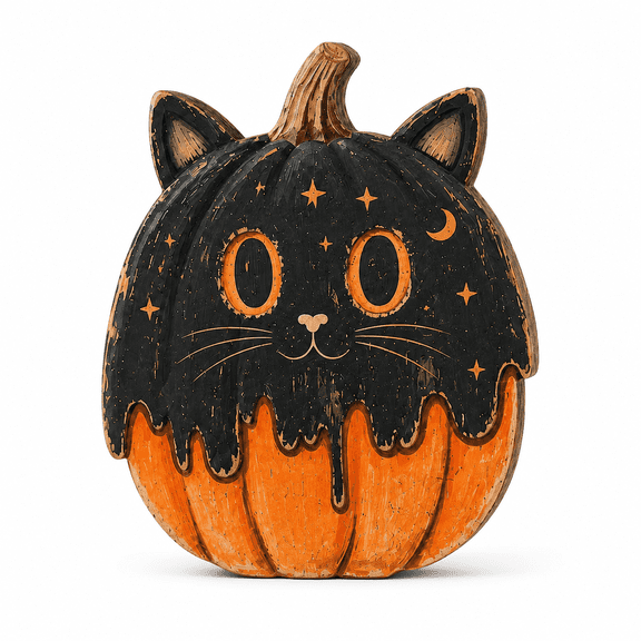 Black Cat and Pumpkin Wooden Block Decor, Rustic Farmhouse Halloween Shelf Sitter, Fall Sign