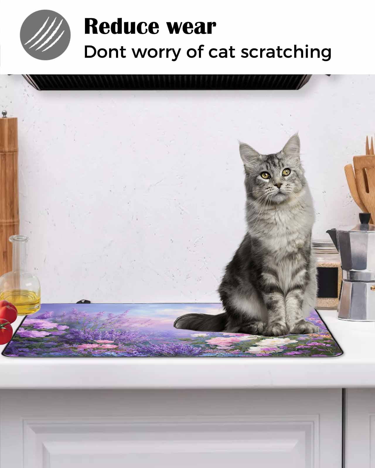 Large Induction Cooktop Protector Mat Purple Lavender Stove Top Covers for Electric Stove, Spring Watercolor Country Wildflowers Decorative Stove Burner Cover Mats, Glass Top Stove Cover