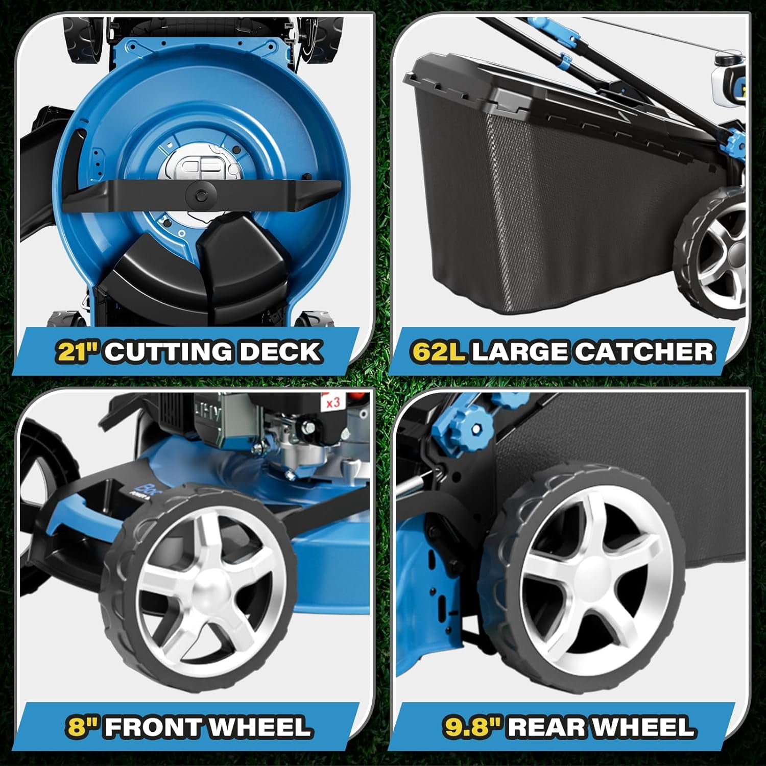 Professional Self-Propelled Gas Lawnmower, 21-Inch Cutting Deck, 201cc 4-Cycle Engine, 7 Levels Adjustable Cutting Height, 3-in-1 Functions (Bagging, Mulching and Side Discharge)