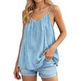 thumbnail image 2 of Womens V Neck Spaghetti Strap Tank Tops Sleeveless Flowy Camisole Loose Cami Basic Adjustable Shirt Blue L, 2 of 6