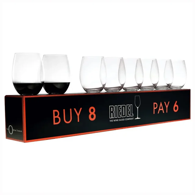 Juego 8 Copas Cabernet/Merlot, Riedel, Diseño sin Tallo The O, Lleva 8 y Paga 6, Capacidad 625 ml con Caja de Regalo