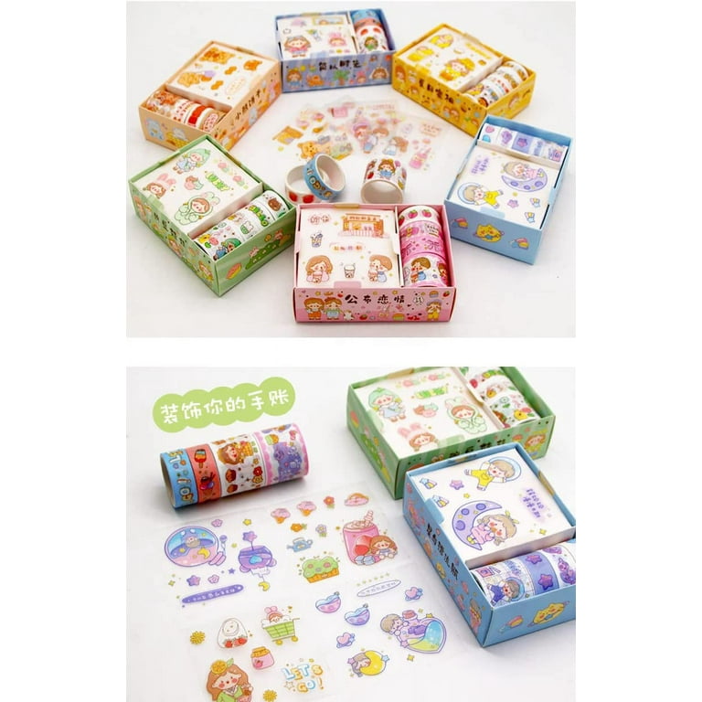 DanceeMangoos Kawaii Washi Tape Set - 4 Rolls Cute Washi Paper Masking Tape  and 4Pcs Stickers Set, DIY Decorative Stickers for Journaling,  Scrapbooking, Crafts, School Stuff for Back to School (Pink) 