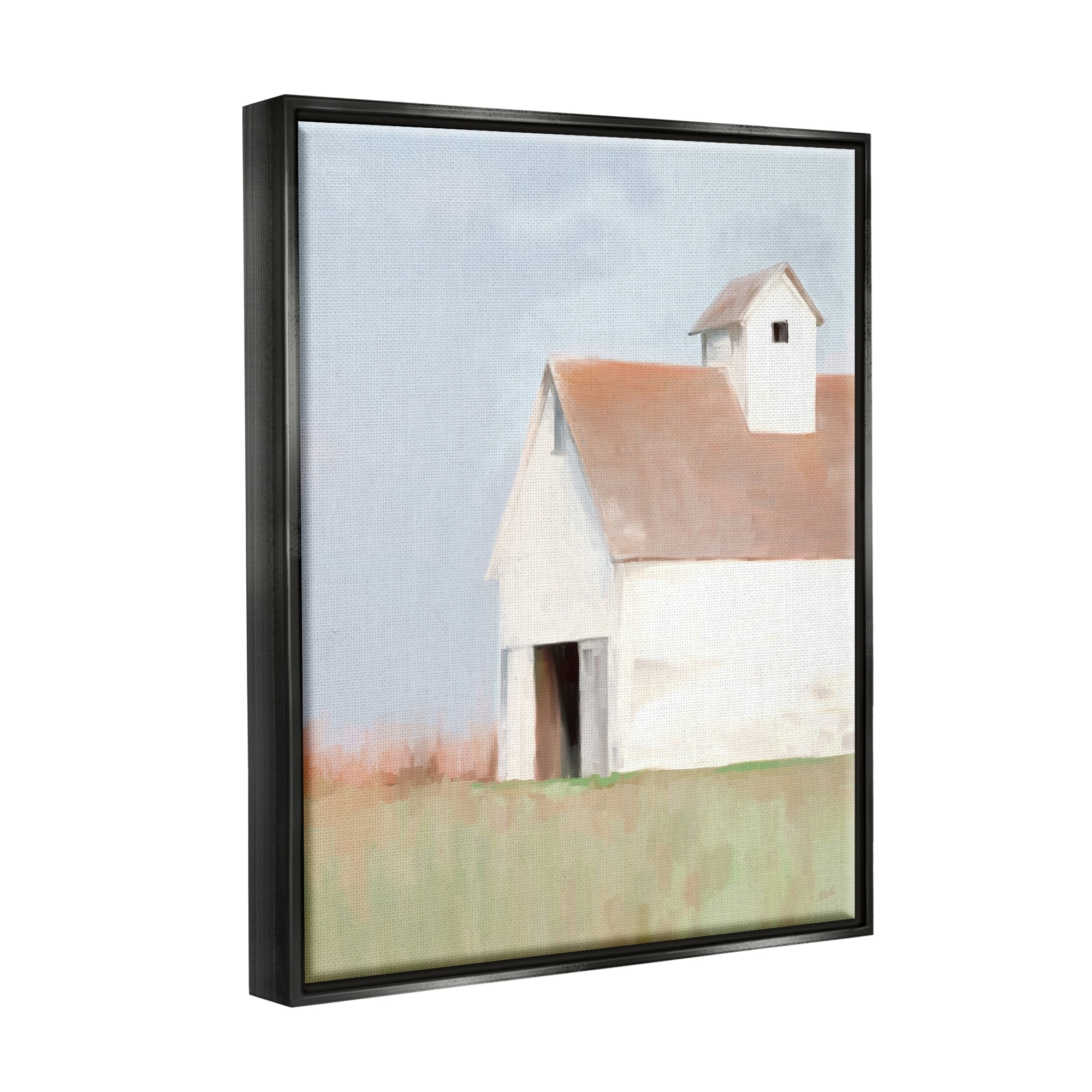 Stupell Industries Rural Countryside Field Casual White Barn House Painting Luster Gray Floating Framed Canvas Print Wall Art, Design by Amy Hall