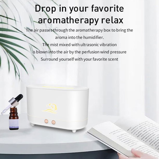 Muyoka Humidificador de aire de llama de simulación con escritorio de luz de llama Mini purificador de aire Difusor de aroma de niebla fría Muyoka Hogar