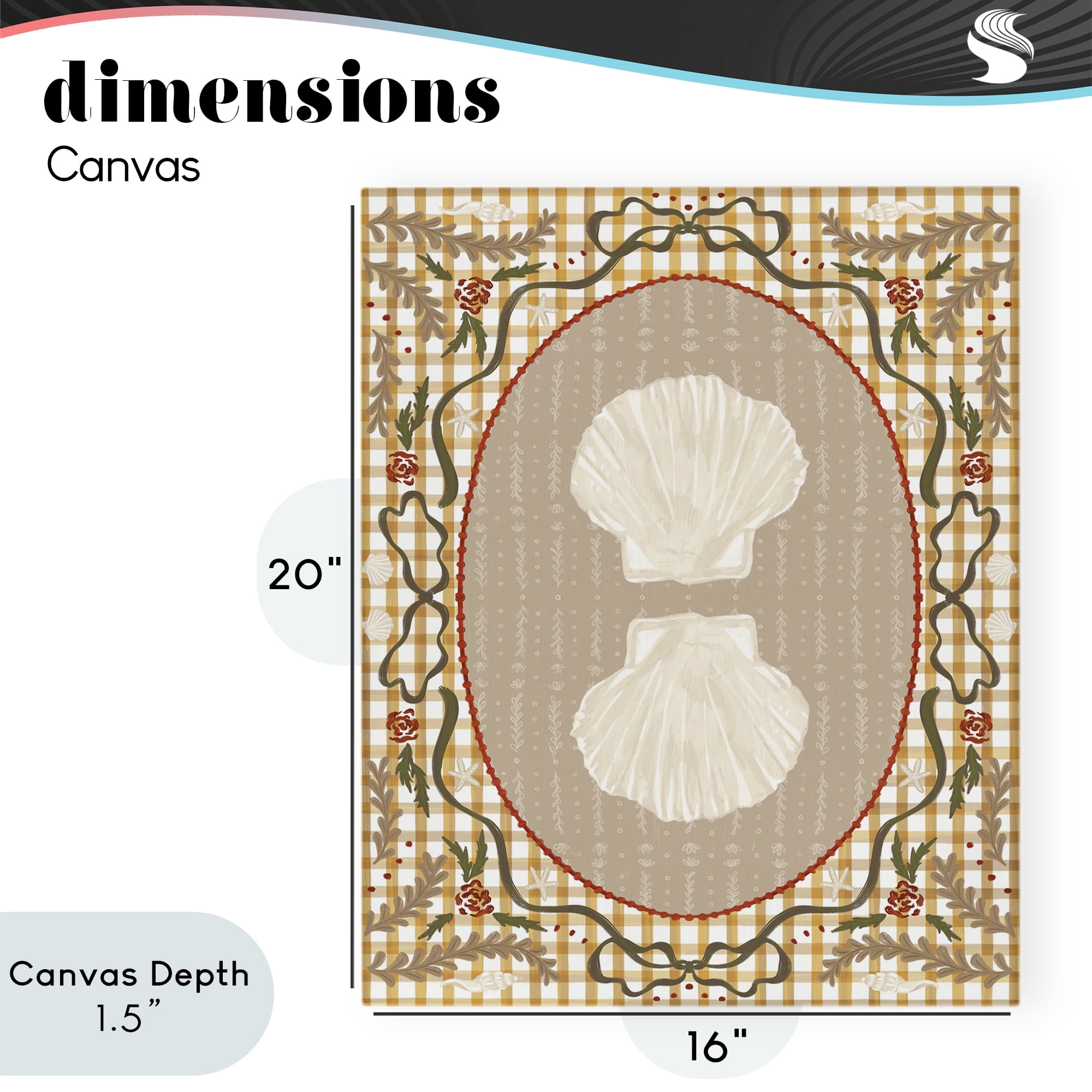 Stupell Industries Vintage Shells on Gingham Canvas Wall Art, design by Vero Illustrates