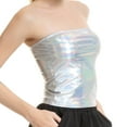 thumbnail image 3 of Alitao Tube Tops Going Out Tops Women's wrap-around patent leather solid color tube top shirt performance tops Sequin Tops Bandeau Tops White M, 3 of 5