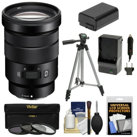Sony Alpha E-Mount 18-105mm f/4.0 OSS PZ Zoom Lens + 3 Filters + Tripod + NP-FW50 Battery & Charger Kit for A7, A7R, A7S Mark II, A5100, A6000,