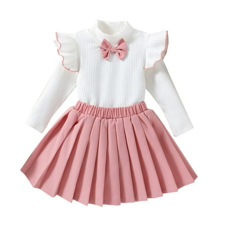 

baby girl clothes Kids Baby Long Ruffled Sleeve Ribbed Tops Solid Skirt 2Pcs Outfits Set