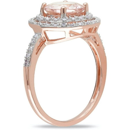 Tangelo 1-3/4 Carat T.G.W. Morganite and 1/4 Carat T.W. Diamond 10kt Rose Gold Double-Halo Cocktail Ring