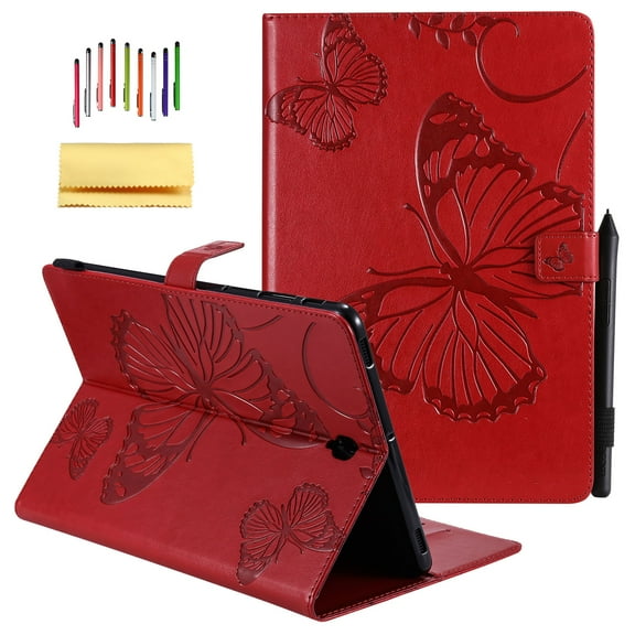 Galaxy Tab S4 10.5-inch 2018 SM-T830/T835 Case,Allytech Embossed with Butterfly Series Folio Stand Wallet Case with Cards/Cash Holder for Samsung Galaxy Tab S4 10.5-inch 2018 Release Tablet, Red