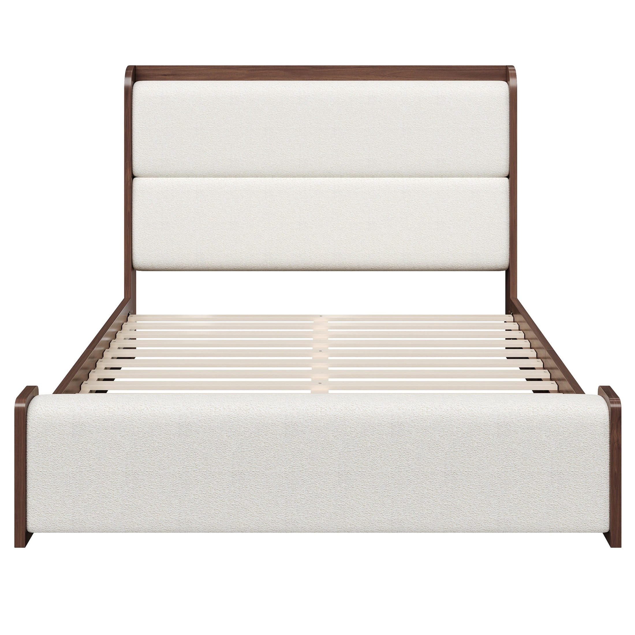Christopher Knight Home Queen Wood Platform Bed with Boucle Upholstered Headboard and Footboard, Brown