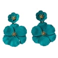 thumbnail image 2 of Flower Dangle Earrings Chic Layered Floral Metal Eardrop Drop Earrings for Party Green, 2 of 8