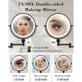 thumbnail image 3 of 30X/1X Wall Mounted Lighted Makeup Mirror, 9'' Height Adjustable Double Sided 5000mAh Rechargeable Magnifying Bathroom Mirror with Light, 3 Color Modes Touch Dimmable Extended Arm 360 Rotation, 3 of 9
