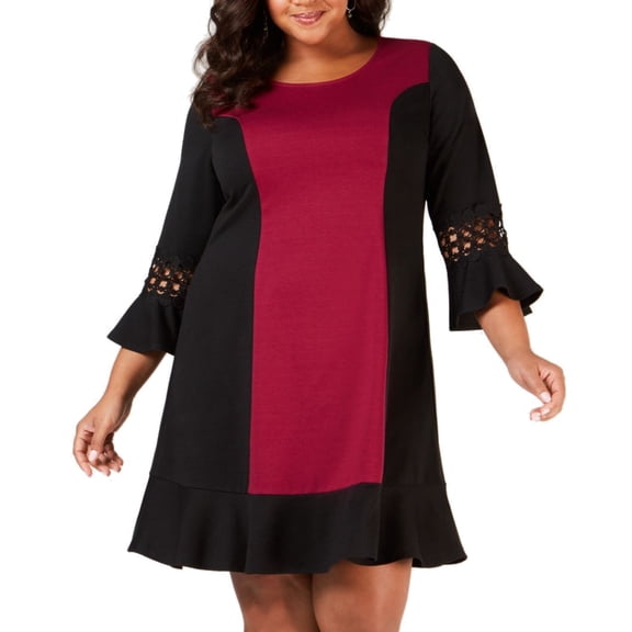Women's Dress Plus A-Line Colorblock Peplum 2X