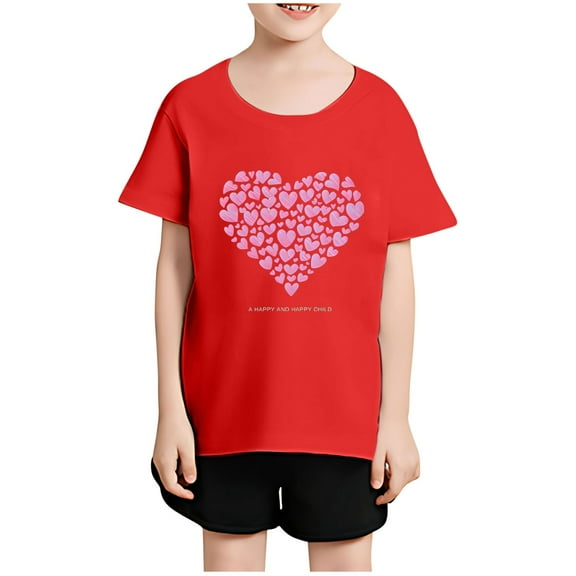 DAETIROS Girls Heart T-Shirt, Crew Neck Soft Short Sleeve Cute Comfy Casual Girls Summer Tees Red Size 2-12