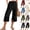 #03 Black, variant on Womens Cotton Linen Capri Pants Loose Fit Elastic Drawstring High Waist Side Split Hem Wide Leg Cropped Trousers Lightweight Summer Bottoms, XXL, #03 Black