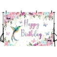 thumbnail image 2 of 7x5ft Hummingbird Birthday Backdrop Spring Watercolor Floral Background Girl Happy 1st Birthday Party Supplies Colorful Butterflies Decoration Photo Booth Props, 2 of 10