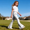 thumbnail image 5 of Girl's Flare Leggings High Waisted Bootcut Yoga Dance Pants Casual Stretch Bell Bottoms Cotton Pant Cute Fashion Lightweight Trousers 4-16 Years, 5 of 6